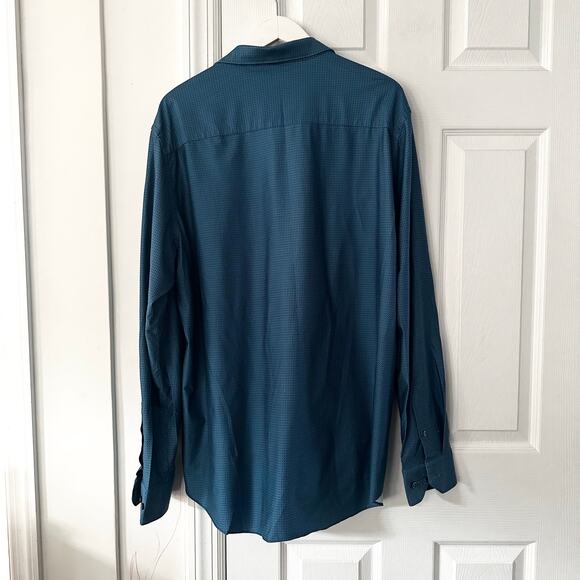 Bugatchi Teal OoohCotton Tech James Geometric Buttondown Long Sleeve Shirt XXL - Picture 12 of 13